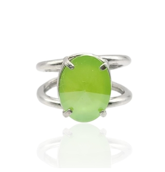 SORTIJA MUJER PLATA DE LEY 925 DOBLE ANCHO 10 MILÍMETROS CRISTAL SWAROVSKI VERDE MANZANA