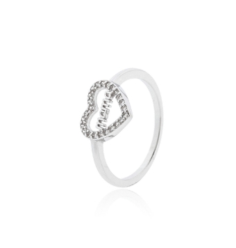 ANILLO MUJER PLATA DE LEY 925 BAÑO RODIO SILUETA CORAZÓN 11X10 MILÍMETROS CIRCONITAS BLANCAS MAMÁ