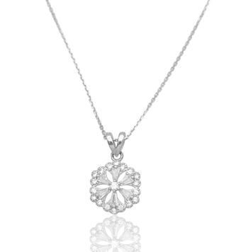 COLLAR MUJER PLATA DE LEY RODIADO ESLABÓN FORZADO 42 CENTÍMETROS CON COLGANTE ROSETÓN CON CIRCONITAS BLANCAS ENGASTADAS 12 MILÍM