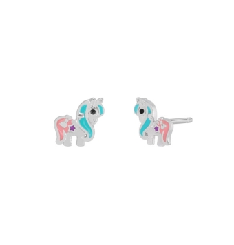 PENDIENTES MAREA NIÑA PLATA DE LEY 925 RODIADA D03001/CE PONI 8 MILÍMETROS ESMALTE ROSA TURQUESA FUCSIA CIERRE PRESIÓN