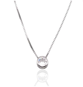 COLLAR PLACARI MUJER PLATA DE LEY 925 PUNTO DE LUZ PIEDRA BLANCA 5 MILÍMETROS LARGO 40+5 CENTÍMETROS