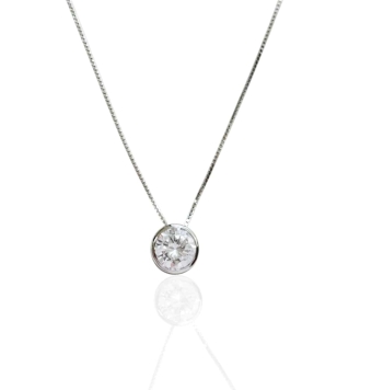 COLLAR MUJER PLATA DE LEY 925 CHATÓN 8 MILÍMETROS CIRCONITA BLANCA LARGO AJUSTABLE 42-45 CENTÍMETROS