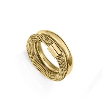 ANILLO MUJER VICEROY COLECCIÓN LAURA ESCANES ACERO IP DORADO DOBLE ANILLO UNO LISO Y OTRO TRENZADO ANCHO 8 MILÍMETROS