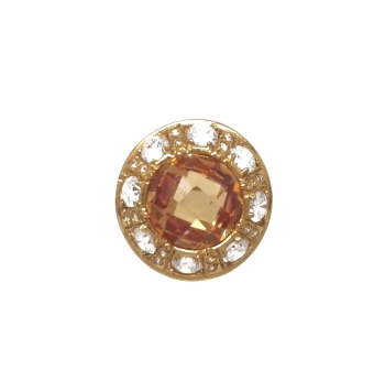 SORTIJA ORO AMARILLO PIEDRA REDONDA AMBAR FACETADA CIRCONITAS BLANCAS