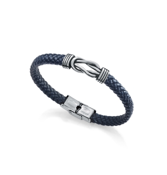 PULSERA HOMBRE VICEROY FASHION CUERO TRENZADO AZUL DETALLE ACERO NUDOS AJUSTABLE