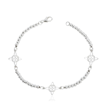 PULSERA MUJER PLATA DE LEY 925 CON TRES NUDOS DE BRUJA 12 MILÍMETROS Y BOLAS 3 MILÍMETROS LARGO 18 CENTÍMETROS