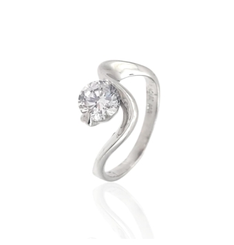 ANILLO ESTILO SOLITARIO PLACARI MUJER PLATA DE LEY 925 ONDA CON PIEDRA BLANCA 6 MILÍMETROS