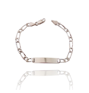 PULSERA UNISEX PLATA DE LEY 925 ESCLAVA ESLABÓN MACIZO FÍGARO 1X1 MICROFUSIÓN. PLACA LISA 6X30 MILÍMETROS. LARGO TOTAL 18.5 CENT