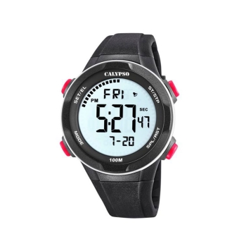 RELOJ CALYPSO HOMBRE CAJA NEGRA BOTONES ROJOS CORREA CAUCHO NEGRO DIGITAL