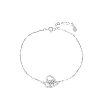 PULSERA MUJER PLATA DE LEY 925 BAÑO RODIO CORAZÓN CON HUELLA CIRCONITAS 13 MILÍMETROS ESLABÓN FORZADO LARGO 17+3 CENTÍMETROS