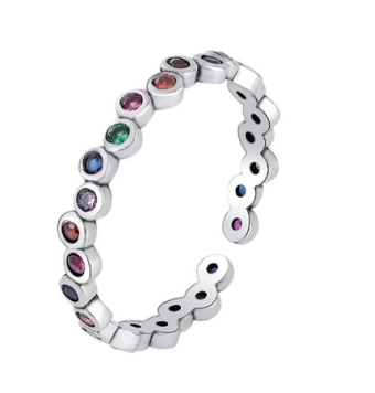 ANILLO MUJER PLATA DE LEY 925 ANILLO ABIERTO CON CIRCONITAS MULTICOLOR 3 MILÍMETROS
