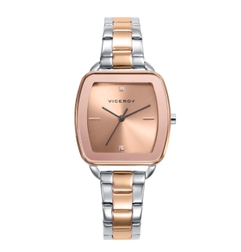 RELOJ VICEROY MUJER ANALOGICO CAJA ACERO IP ROSA FORMA OVALADA 30 MILÍMETROS ESFERA ROSA CON DOBLE COIRCONITA CADENA ACERO BICOL