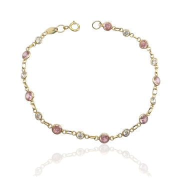 PULSERA NIÑA COMUNIÓN ORO AMARILLO 18 KILATES CON 16 CHATONES CIRCONITAS BLANCAS 3 Y 4 MILÍMETROS LARGO 17 CENTÍMETROS
