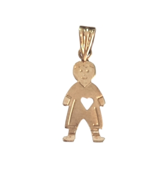 COLGANTE ORO AMARILLO 18 KILATES FORMA NIÑO 8X15 MILÍMETROS CORAZÓN CALADO LISO/SATINADO