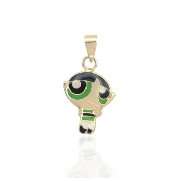 COLGANTE SUPERNENA ORO AMARILLO 18 KILATES BELLOTA 10X12 MILÍMETROS ESMALTE VERDE NEGRO BLANCO Y BEIGE