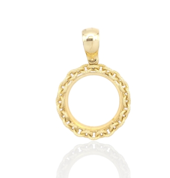 COLGANTE REDONDO ORO AMARILLO 18 KILATES DE MONEDA CERCO ESTILO CADENA TALLADA 30 MILÍMETROS