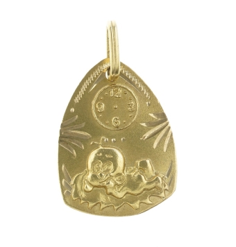 MEDALLA BEBÉ OVALADA RELOJ Y NIÑO ORO AMARILLO ALTO 20 MM
