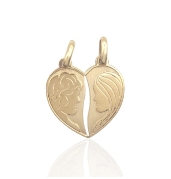 COLGANTE CORAZÓN PARTIDO ORO AMARILLO 18 KILATES MITAD HOMBRE MITAD MUJER MATE/BRILLO TAMAÑO TOTAL 19X18 MILÍMETROS