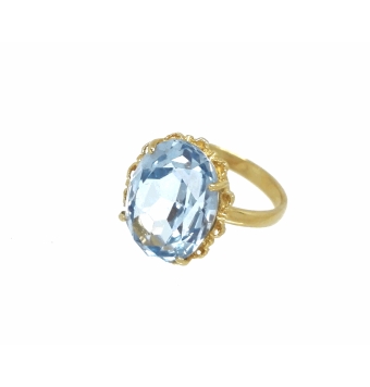 SORTIJA ORO AMARILLO PIEDRA OVALADA AGUAMARINA FACETADA