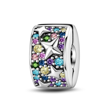 ABALORIO CHARM SEPARADOR PLATA DE LEY 925 DIBUJOS DE ESTRELLA CON CIRCONITA AZUL