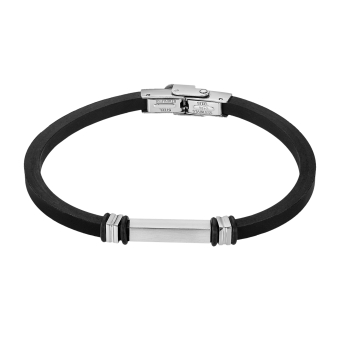 PULSERA LOTUS STYLE MEN LS2536-2/1 CAUCHO CUADRADO DE 4 MILÍMETROS Y MOTIVO CENTRAL CON DETALLES A LOS LADOS LARGO AJUSTABLE