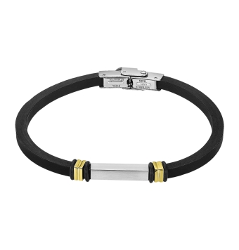 PULSERA LOTUS STYLE MEN LS2536-2/2 CAUCHO CUADRADO DE4 MILÍMETROS Y MOTIVO CENTRAL CON DETALLES A LOS LADOS CHAPADO DORADO LARGO