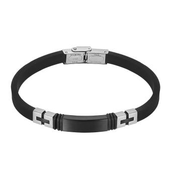 PULSERA LOTUS STYLE MEN LS2539-2/2 CHAPA CENTRAL IP NEGRO CON DETALLES A LOS LADOS CORREA DE CAUCHO ANCHO 7 MILÍMETROS LARGO AJU