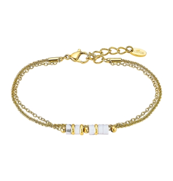 PULSERA LOTUS STYLE WOMAN LS2561-2/1 ACERO CHAPADO DORADO CON CADENA DOBLE CON MOTIVOS CENTRALES EN NÁCAR LARGO AJUSTABLE 18-20