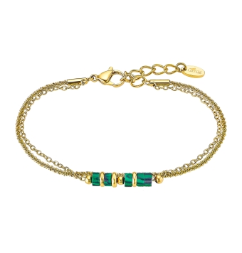 PULSERA LOTUS STYLE WOMAN LS2561-2/3 ACERO CHAPADO DORADO CON CADENA DOBLE CON MOTIVOS CENTRALES EN MALAQUITA LARGO AJUSTABLE 18