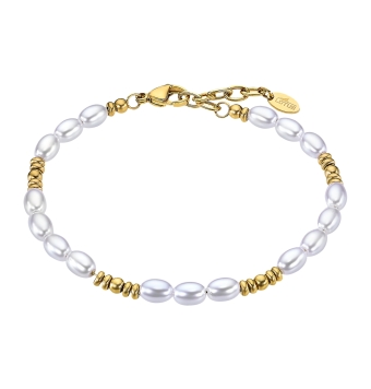 PULSERA LOTUS STYLE WOMAN LS2562-2/2 ACERO CHAPADO DORADO CON PERLAS OVALADAS LARGO AJUSTABLE 18-20 CENTÍMETROS