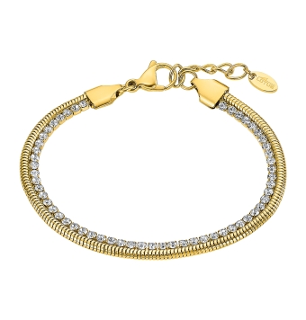 PULSERA LOTUS STYLE WOMAN LS2576-2/2 ACERO CHAPADO DORADO DOBLE CON COLA DE TOPO Y RIVIERE DE CIRCONITAS BLANCAS. LARGO AJUSTABL