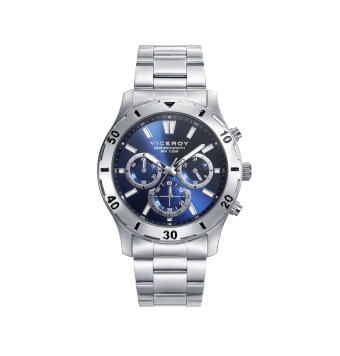 RELOJ VICEROY HEAT CRONÓGRAFO HOMBRE CADENA ACERO CAJA ACERO DIÁMETRO 43 MM NÚMEROS EN EL BISEL ESFERA AZUL CON INDICADORES BLAN