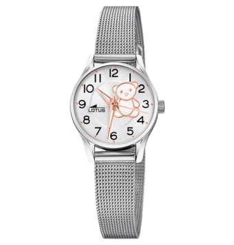 RELOJ LOTUS NIÑA 18571/F CORREA MALLA MILANESA ACERO CAJA ACERO 23 MILÍMETROS ESFERA GRIS PLATA MOTIVO OSITO IP ROSA