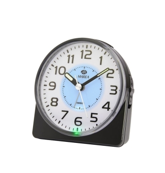 RELOJ DESPERTADOR MAREA B56015/1 REDONDO CON BASE COLOR NEGRO 97X103X50 MILÍMETROS LUZ LED ALARMA BEEP REPETICIÓN