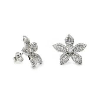 PENDIENTES MUJER LINEARGENT PLATA DE LEY 925 FORMA DE FLOR CON 5 PÉTALOS EN PUNTA CON CIRCONITAS BLANCAS 18 MILÍMETROS CIERRE PR