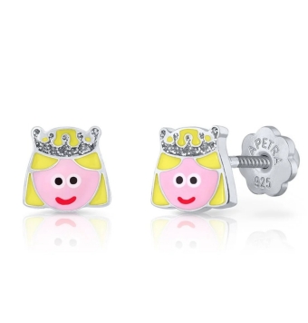 PENDIENTES LAPETRA PLATA DE LEY 925 PRINCESA ESMALTE ROSA Y AMARILLO 7 MILÍMETROS CIERRE ROSCA