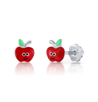 PENDIENTES LAPETRA PLATA DE LEY 925 MANZANA ESMALTE ROJO Y VERDE 6X6 MILÍMETROS CIERRE ROSCA