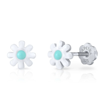 PENDIENTES LAPETRA PLATA DE LEY 925 FLOR ESMALTE AZUL 6X6 MILÍMETROS CIERRE ROSCA