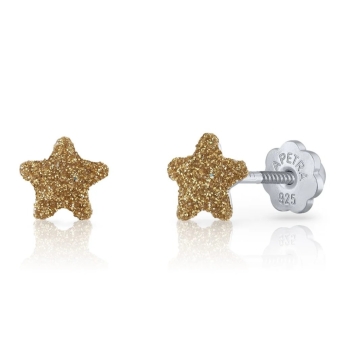 PENDIENTES LAPETRA PLATA DE LEY 925 ESTRELLA ESMALTE AMARILLO PURPURINA 5X5 MILÍMETROS CIERRE ROSCA