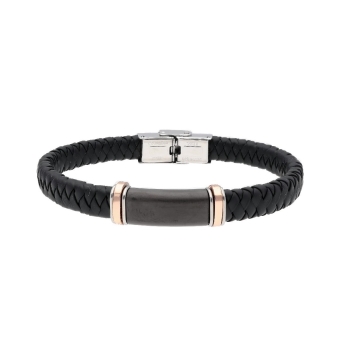 PULSERA LISKA HOMBRE CAUCHO Y ACERO PLACA NEGRO MATE 22X10 MILÍMETROS CON DETALLES ROSADOS EN LOS LATERALES LARGO 21 CENTÍMETROS