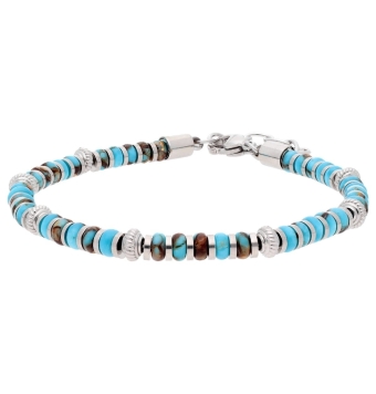 PULSERA LISKA ACERO Y PIEDRAS NATURALES EN COLOR AZUL Y MARRÓN ANCHO 4.5 MILÍMETROS LARGO AJUSTABLE 18-21 CENTÍMETROS