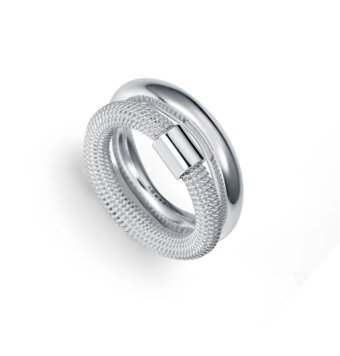 ANILLO MUJER VICEROY COLECCIÓN LAURA ESCANES ACERO CHAPADO PLATA DOBLE ANILLO UNO LISO Y OTRO TRENZADO ANCHO 8 MILÍMETROS