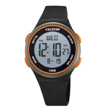 RELOJ CALYPSO SPLASH DIGITAL HOMBRE K5804/3 CORREA CAUCHO NEGRA CAJA RESINA 39 MILÍMETROS DETALLES EN NARANJA