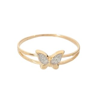 SORTIJA NIÑA COMUNIÓN ORO AMARILLO 18 KILATES MARIPOSA 7X5 MILÍMETROS CIRCONITAS BLANCAS