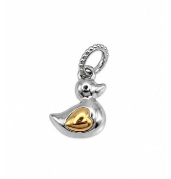 COLGANTE PLATA DE LEY 925 BICOLOR CHAPADO DORADO PATITA CON CORAZÓN 13X7 MILÍMETROS