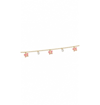 PULSERA MUJER PLATA DE LEY 925 CHAPADO DORADO 3 MARIPOSAS CON ESMALTE ROSA 8 MILÍMETROS DOBLE CIRCONITA BLANCA LARGO 16-20 CENTÍ