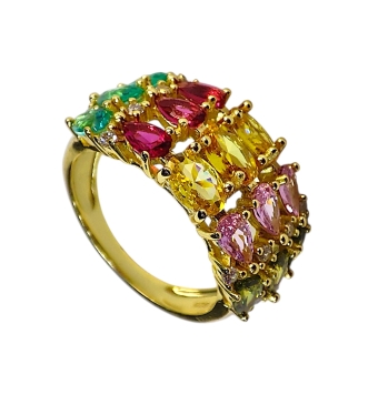 ANILLO LINEARGENT MUJER 19068-R PLATA DE LEY 925 BAÑO DE ORO CARRILES VERTICALES CIRCONITAS TONOS FUCSIA BANANA ANTIQUE PINK