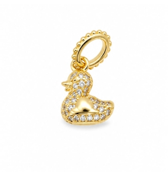 COLGANTE PLATA DE LEY 925 CHAPADO DORADO PATITO CON CIRCONITAS BLANCAS 10X8 MILÍMETROS