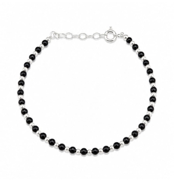 PULSERA MUJER BOLAS DE PLATA DE LEY 925 Y BOLAS NEGRAS ANCHO 3 MILÍMETROS LARGO 17-20 CENTÍMETROS AJUSTABLE