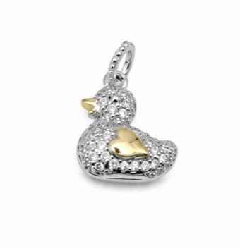 COLGANTE PLATA DE LEY 925 BICOLOR CHAPADO DORADO PATITO CIRCONITAS BLANCAS ALA EN FORMA DE CORAZÓN 20X12 MILÍMETROS